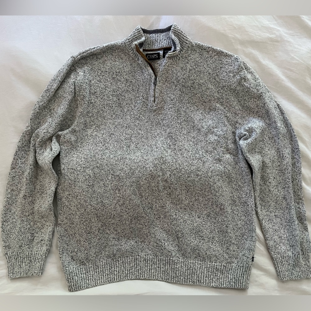 Chaps Heathered Gray Quarter-Zip Sweater